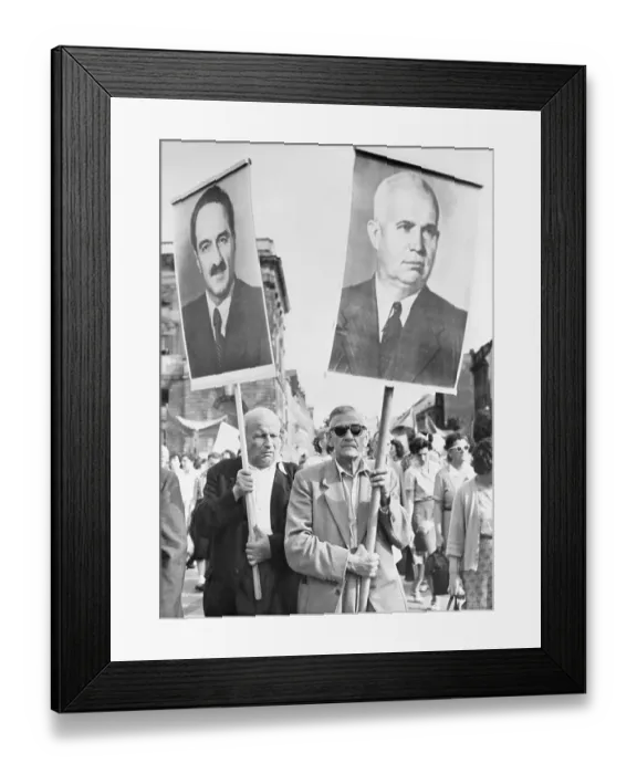 Framed Print : Men Carrying Pictures of Anastas Mikoyan and Nikita Khrushchev Framed Print : Men Carrying Pictures of Anastas Mikoyan and Nikita Khrushchev