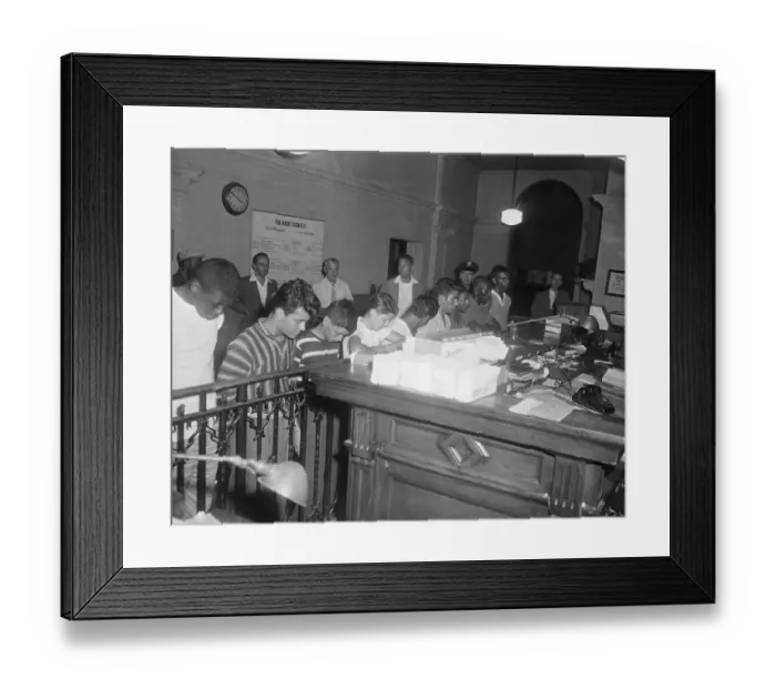 Framed Print : Teenagers Stand In Precinct After Arrest Framed Print : Teenagers Stand In Precinct After Arrest
