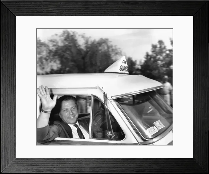 Framed Print : James R. Hoffa Waving from Taxi Framed Print : James R. Hoffa Waving from Taxi