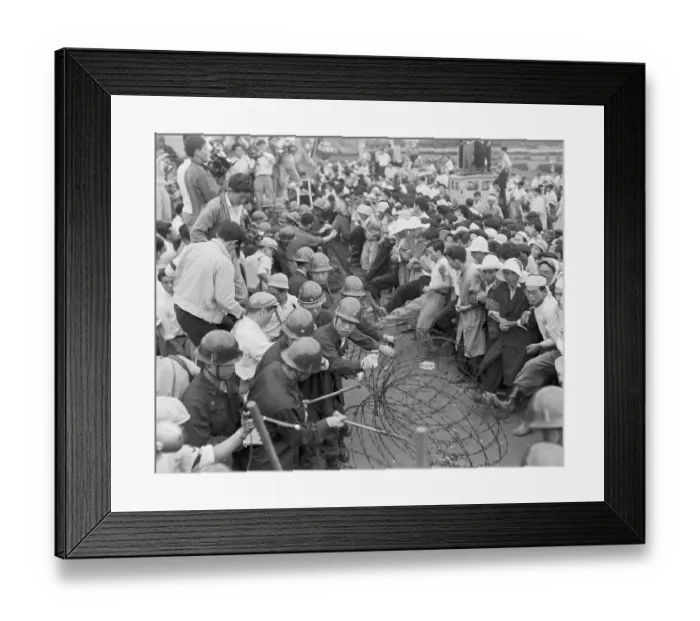 Framed Print : Demonstrators at Barbed Wire Framed Print : Demonstrators at Barbed Wire