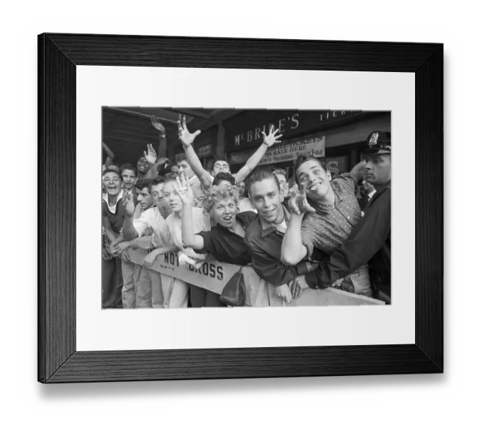 Framed Print : Teenagers Waiting in Line for Rock and Roll Show Framed Print : Teenagers Waiting in Line for Rock and Roll Show