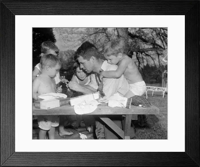 Framed Print : Robert F. Kennedy with His Children and a Playmate Outdoors Framed Print : Robert F. Kennedy with His Children and a Playmate Outdoors