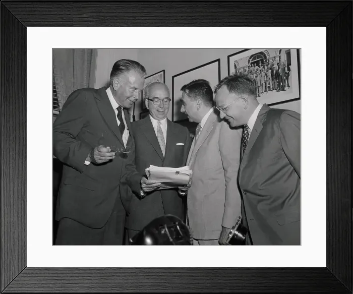 Framed Print : Edward Teller and Fellow Scientists Examining Document Together