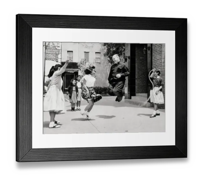 Framed Print : Priest Jumps Rope W / Chinese Girls Framed Print : Priest Jumps Rope W / Chinese Girls