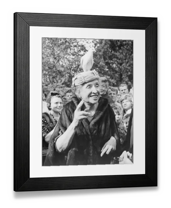 Framed Print : Helen Keller with a Pigeon on Her Hat Framed Print : Helen Keller with a Pigeon on Her Hat