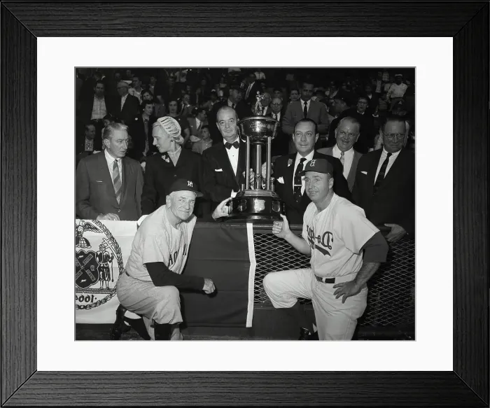 Framed Print : Baseball Players and Trophy