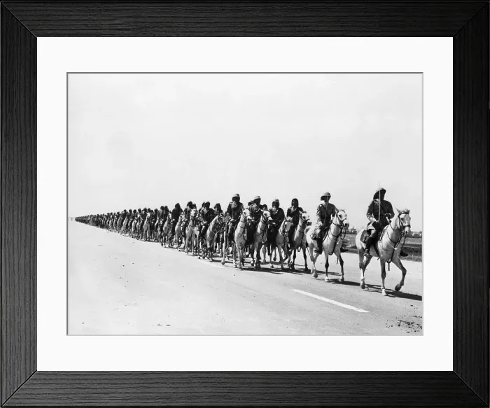 Framed Print : Line of Iraqi Cavalry on Road in Desert Framed Print : Line of Iraqi Cavalry on Road in Desert