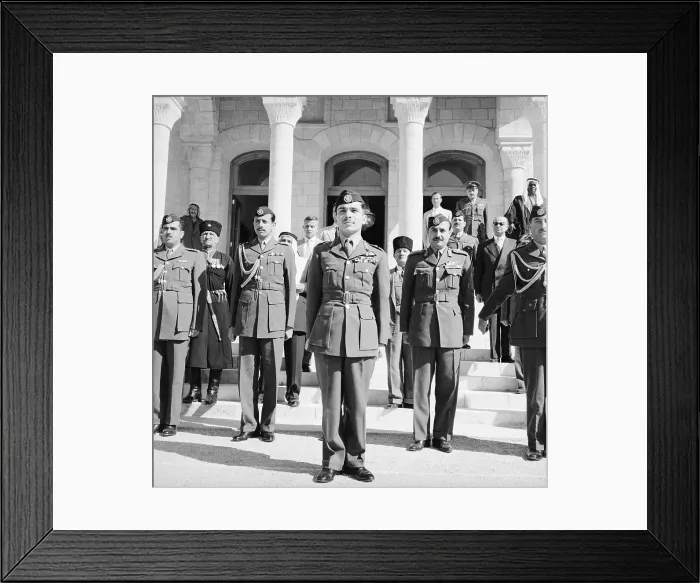 Framed Print : King Hussein Stands Outside Royal Palace