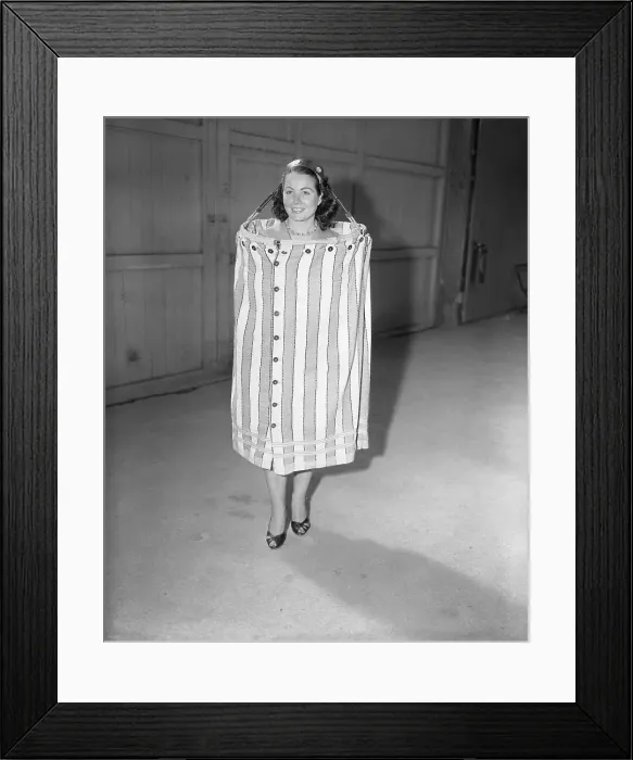 Framed Print : Woman Models Portable Bath House Framed Print : Woman Models Portable Bath House
