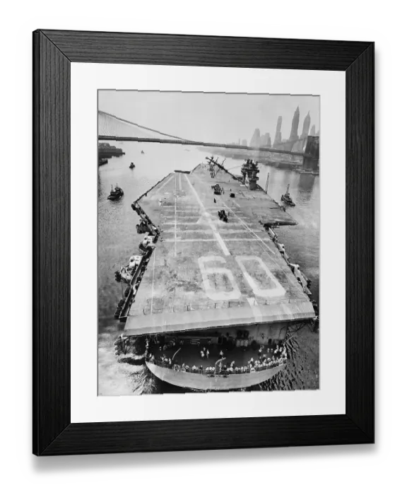 Framed Print : Huge Supercarrier Sailing Under Bridge Framed Print : Huge Supercarrier Sailing Under Bridge