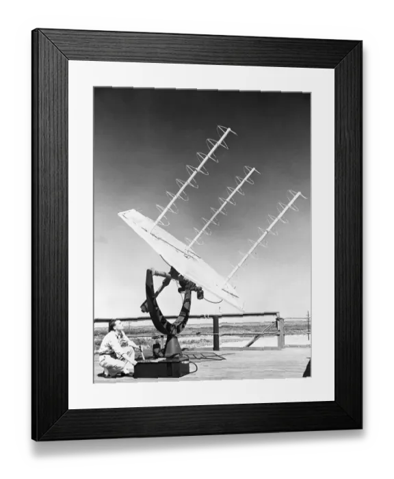 Framed Print : Technician Operates 3-Pronged Antenna Framed Print : Technician Operates 3-Pronged Antenna