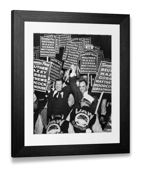 Framed Print : UAW President Walter Reuther Celebrating at Rally Framed Print : UAW President Walter Reuther Celebrating at Rally