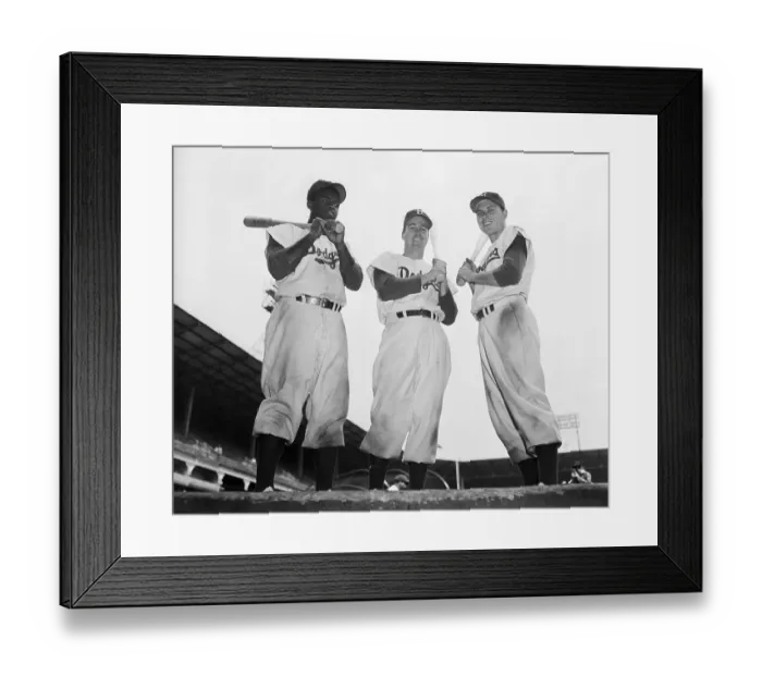 Framed Print : Jackie Robinson With Dodger Teammates Posing With Baseball Bats Framed Print : Jackie Robinson With Dodger Teammates Posing With Baseball Bats