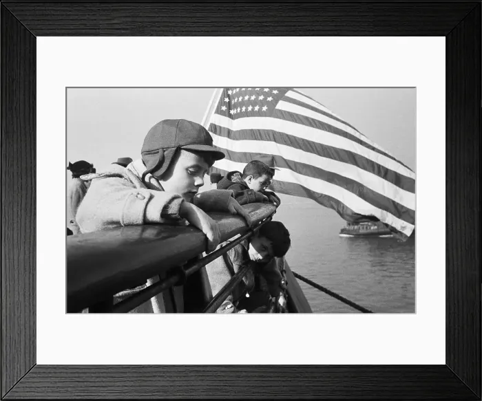 Framed Print : Italian Orphans Peer Over Ship Railing Framed Print : Italian Orphans Peer Over Ship Railing