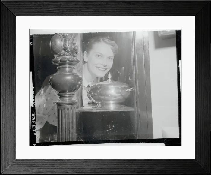 Framed Print : Ice Skating Champ Carol Heiss Admiring Trophies Framed Print : Ice Skating Champ Carol Heiss Admiring Trophies