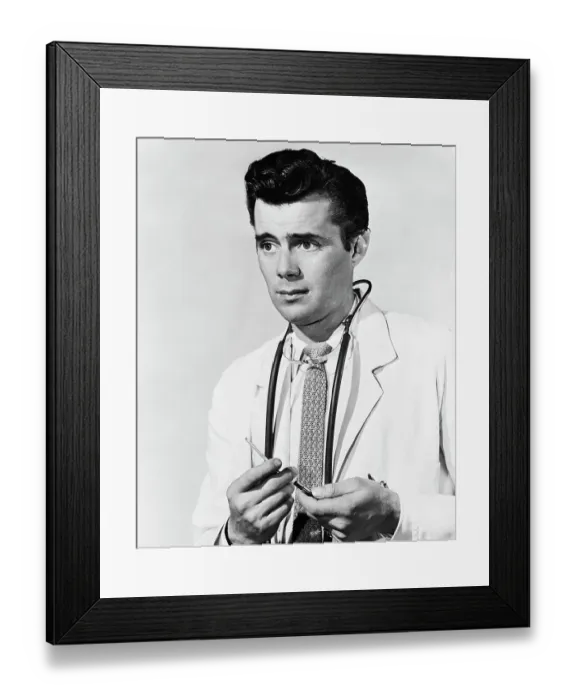 Framed Print : Dirk Bogard in Doctor Costume Framed Print : Dirk Bogard in Doctor Costume