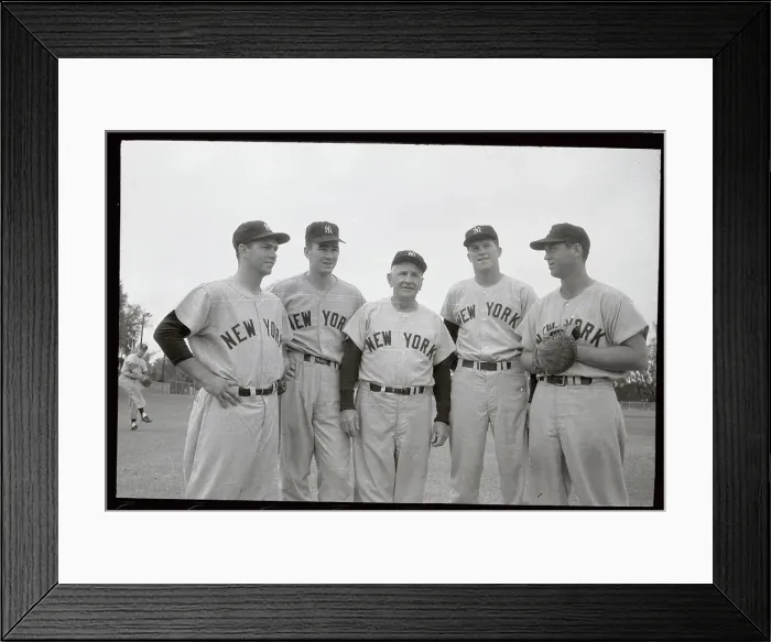 Framed Print : Yankee Infielders Posing with Coach Framed Print : Yankee Infielders Posing with Coach