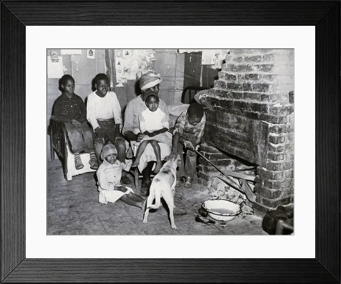 Framed Print : Black Family in Front of Fireplace