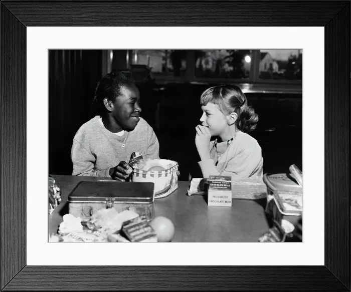 Framed Print : Girls Eating Lunch in School