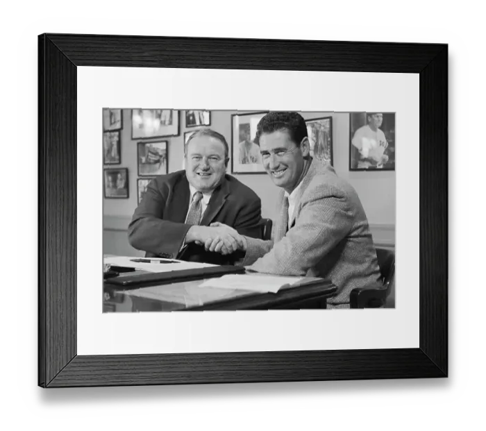 Framed Print : Ted Williams Shaking Hands W / Manager Framed Print : Ted Williams Shaking Hands W / Manager