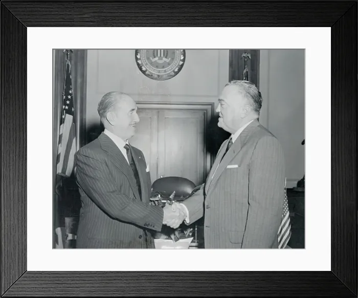 Framed Print : Jack Warner and J.E. Hoover Shaking Hands Framed Print : Jack Warner and J.E. Hoover Shaking Hands