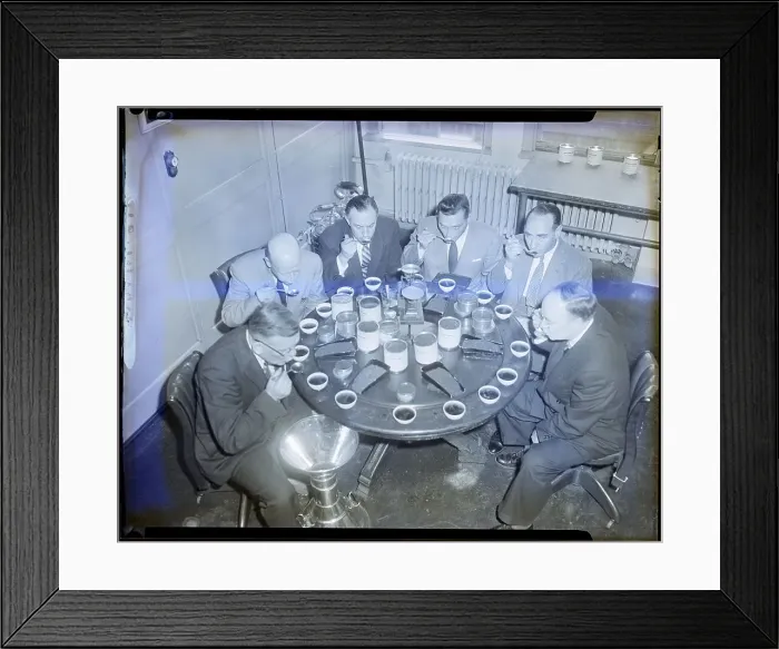 Framed Print : Men Sitting at Round Table Tasting Tea Framed Print : Men Sitting at Round Table Tasting Tea