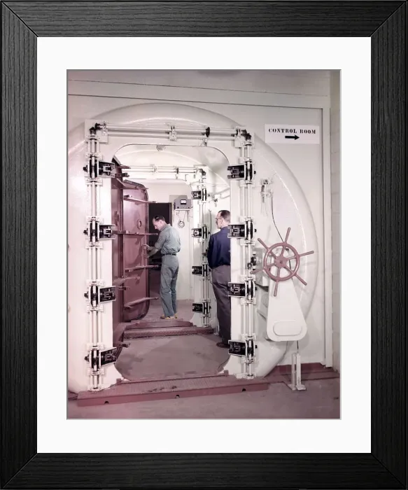 Framed Print : Two Men Closing Door in Nuclear Power Plant Framed Print : Two Men Closing Door in Nuclear Power Plant