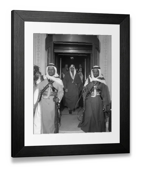Framed Print : King Saud Walks from Hotel with Bodyguards Framed Print : King Saud Walks from Hotel with Bodyguards