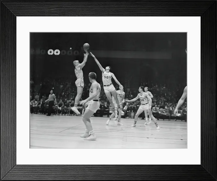 Framed Print : College Basketball Players in Action at Garden