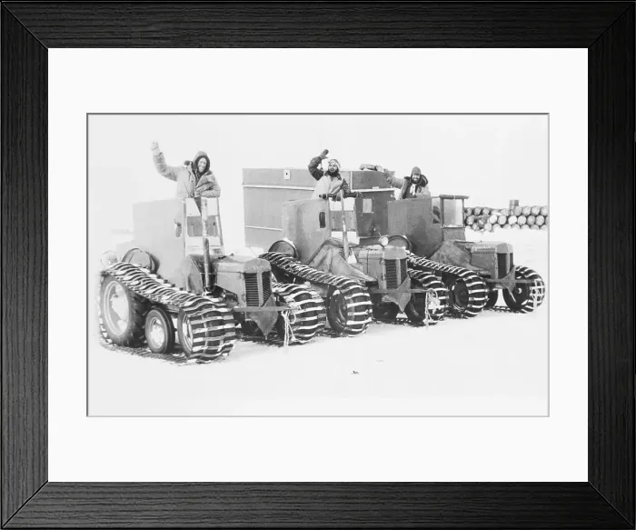 Framed Print : Sir Edmund Hillary and Others Waving from Tractors Framed Print : Sir Edmund Hillary and Others Waving from Tractors