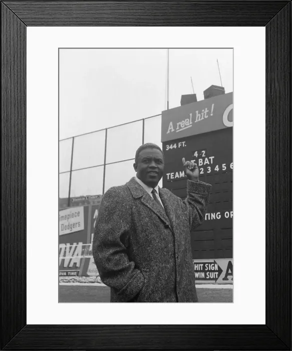 Framed Print : Jackie Robinson Pointing to Scoreboard Framed Print : Jackie Robinson Pointing to Scoreboard