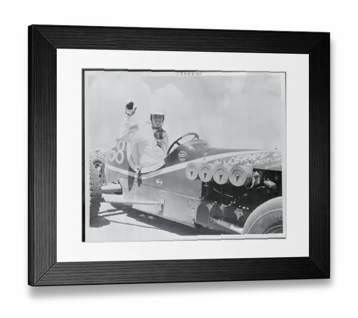 Framed Print : Jerry Unser Waving from His Race Car