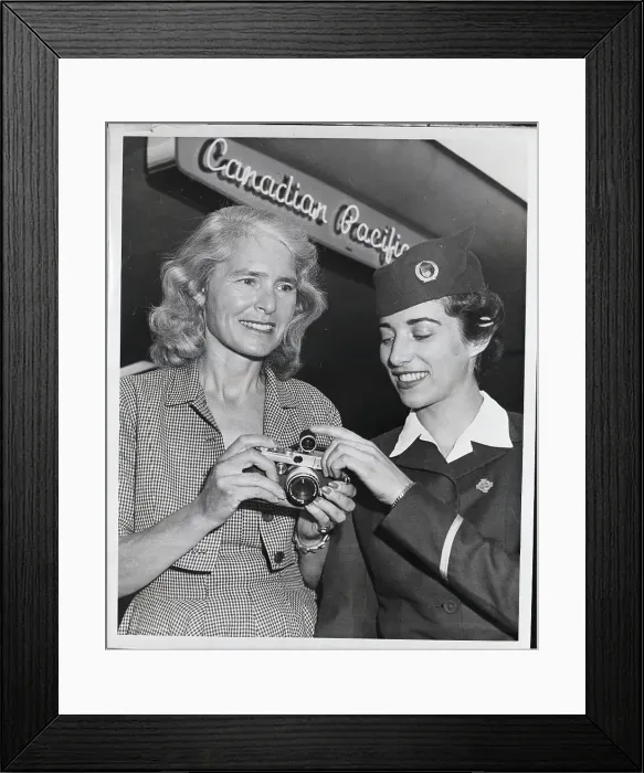 Framed Print : Margaret Bourke-White and Flight Attendant Framed Print : Margaret Bourke-White and Flight Attendant