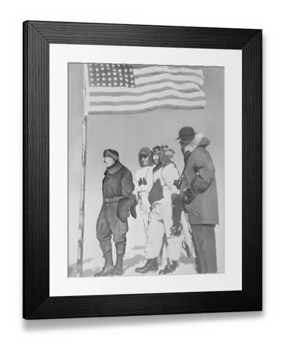 Framed Print : Polar Explorers Standing Under U.S. Flag Framed Print : Polar Explorers Standing Under U.S. Flag