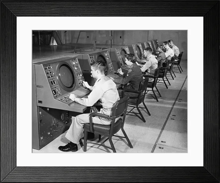 Framed Print : Military Personnel at Tracking Consoles Framed Print : Military Personnel at Tracking Consoles