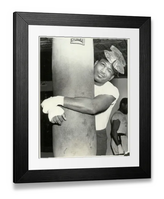 Framed Print : Sugar Ray Robinson Hugging Punching Bag Framed Print : Sugar Ray Robinson Hugging Punching Bag