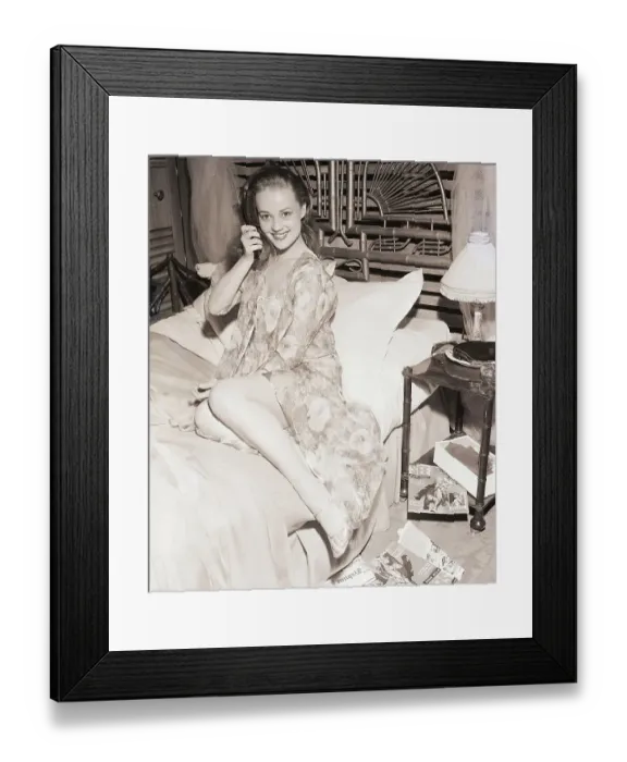 Framed Print : Jeanne Moreau in Pajamas and Robe Outfit Framed Print : Jeanne Moreau in Pajamas and Robe Outfit