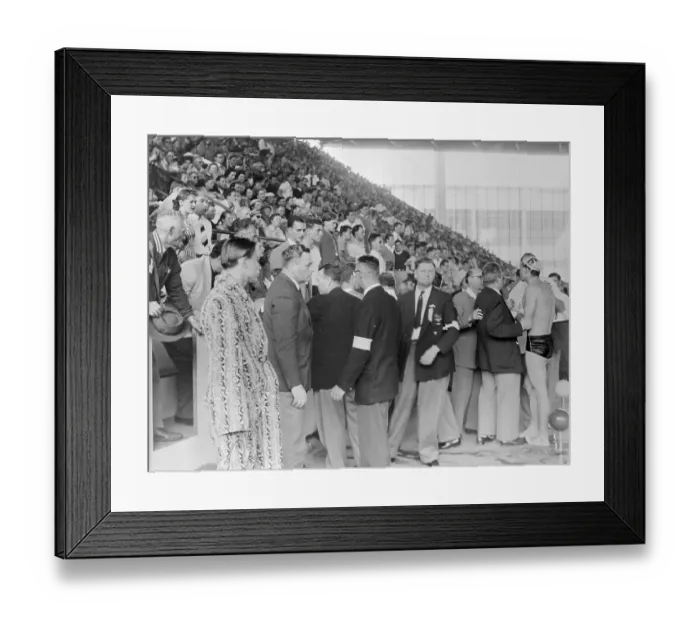 Framed Print : Ervin Zador Being Led from Olympic Pool