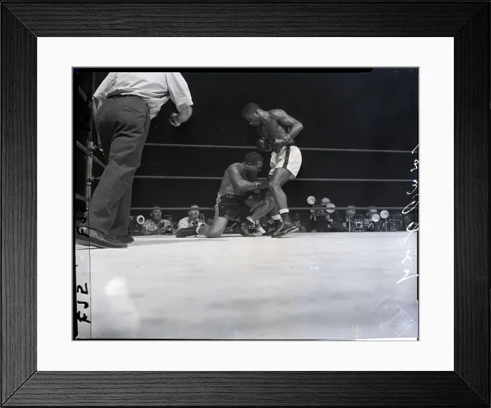 Framed Print : Archie Moore Falls Under Floyd Patterson Framed Print : Archie Moore Falls Under Floyd Patterson