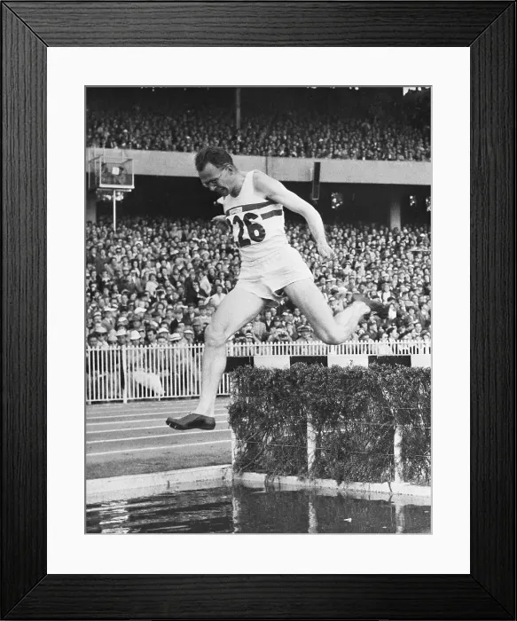 Framed Print : Chris Brasher Runs Olympic Steeplechase
