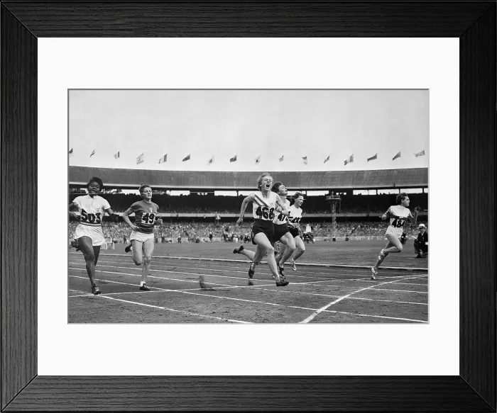 Framed Print : Betty Cuthbert Crossing the Finish Line Framed Print : Betty Cuthbert Crossing the Finish Line
