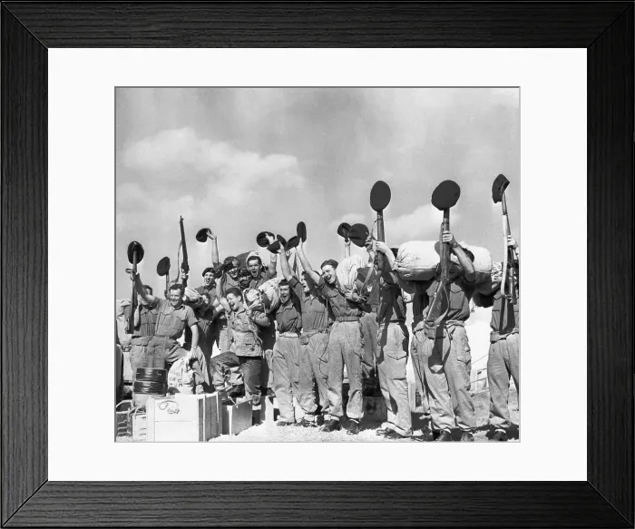 Framed Print : British Troops Wave Happily
