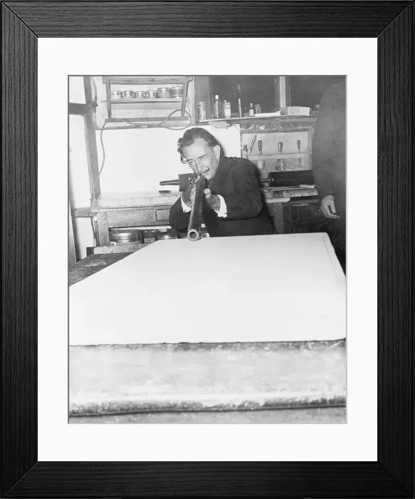 Framed Print : Salvador Dali Attempting Engraving with Shotgun Framed Print : Salvador Dali Attempting Engraving with Shotgun