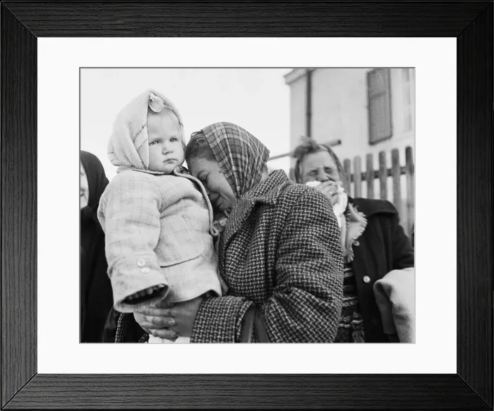 Framed Print : Grief Stricken Refugee Mother Clinging to Her Child Framed Print : Grief Stricken Refugee Mother Clinging to Her Child
