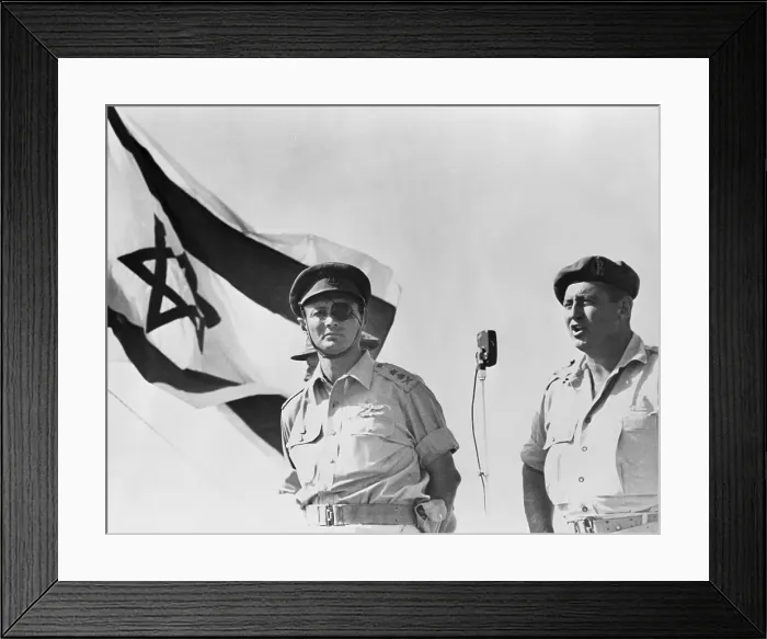 Framed Print : Moshe Dayan and Abe Yoffe by Israeli Flag Framed Print : Moshe Dayan and Abe Yoffe by Israeli Flag