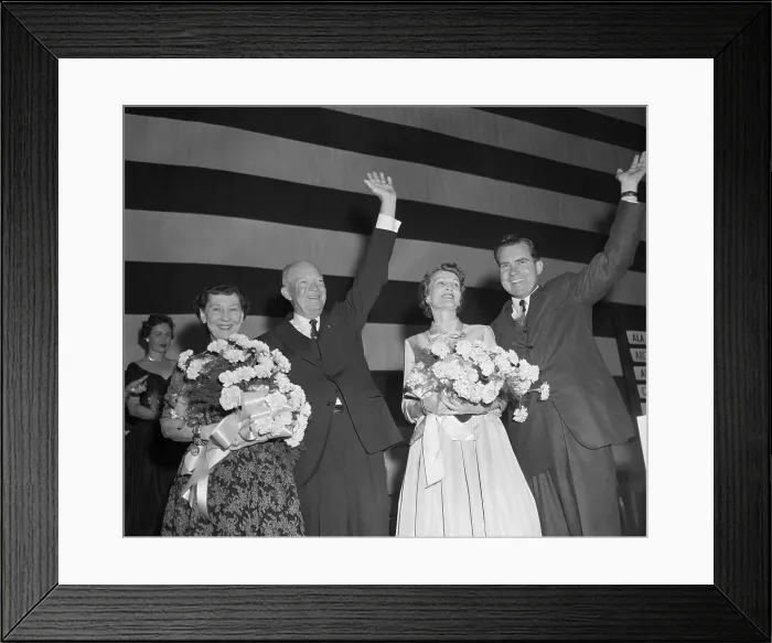Framed Print : The Nixons & Eisenhowers Wave To Audienc Framed Print : The Nixons & Eisenhowers Wave To Audienc
