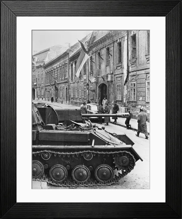 Framed Print : Army Tank and Soldiers in Front of Residence Framed Print : Army Tank and Soldiers in Front of Residence