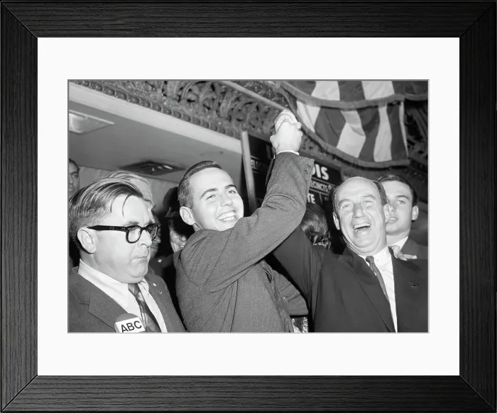 Framed Print : Son Holding Up Adlai Stevenson's Hand Framed Print : Son Holding Up Adlai Stevenson's Hand