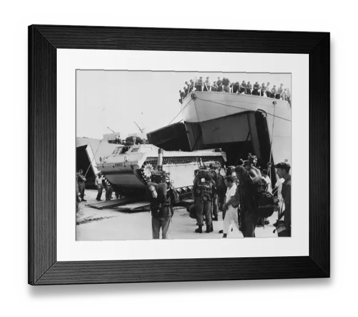 Framed Print : Amphibious Vehicle Being Loaded On Craft Framed Print : Amphibious Vehicle Being Loaded On Craft
