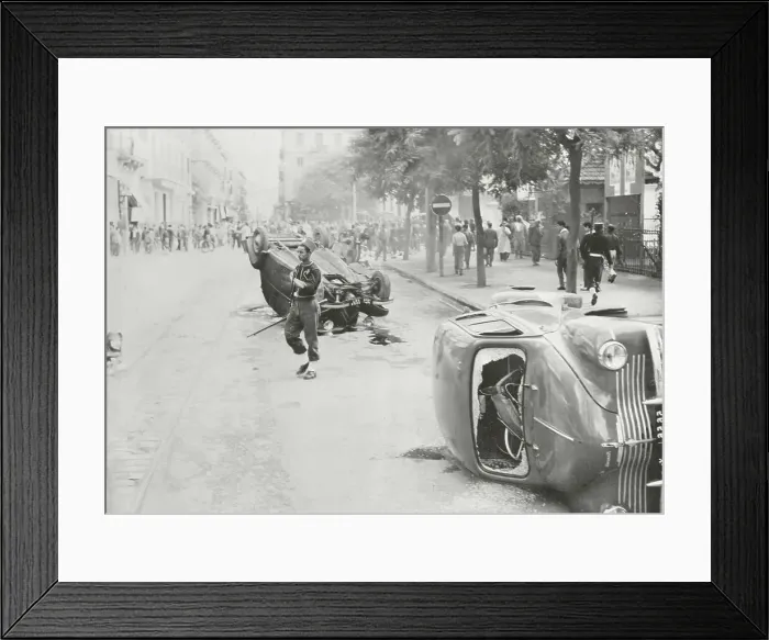 Framed Print : Police near Overturned Cars and Congregation During Riot Framed Print : Police near Overturned Cars and Congregation During Riot
